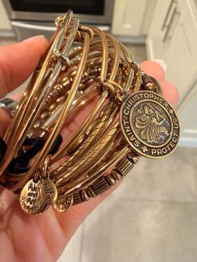 Alex and Ani Gold Tone Expandable Bangles with St. Christopher Charm